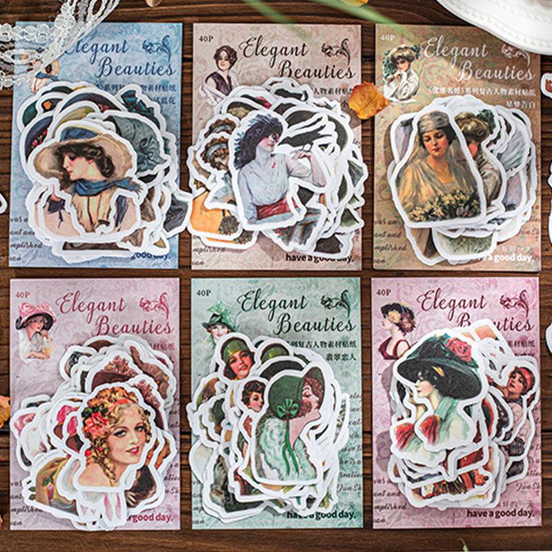 コラージュ 素材 シール 人物 ジャンクジャーナル アンティーク