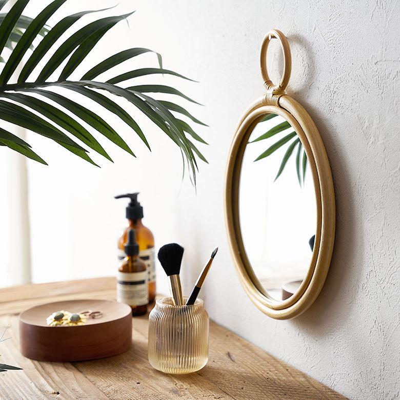 ELEMENTS ミラー 鏡 おしゃれ 壁掛け 立て掛け 卓上 ラタン かがみ 籐