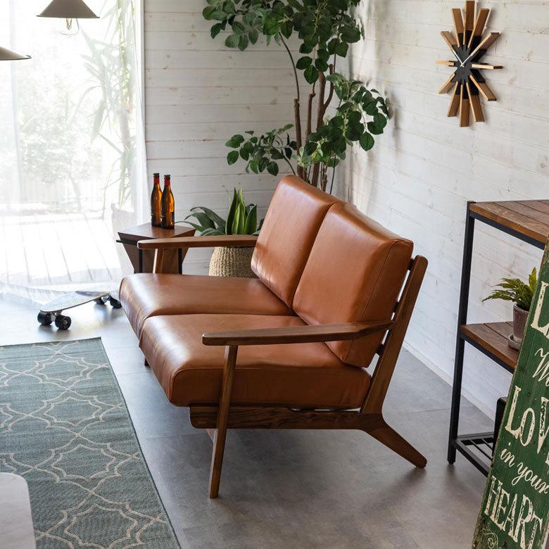 東谷 ソファ 2人掛け 2P 本革 木 幅 125cm キャメル ブラウン レザー