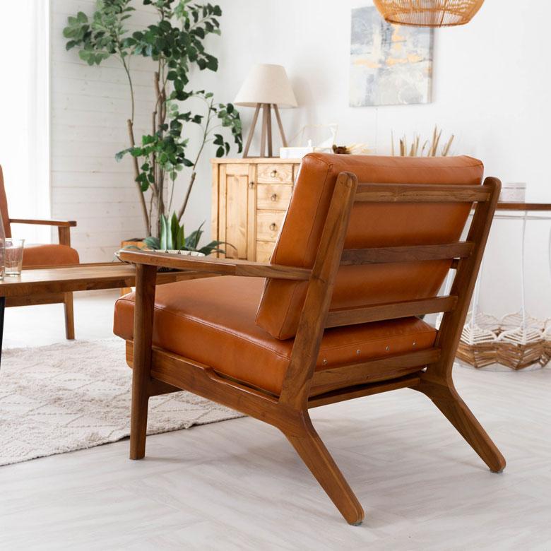 東谷 ソファ 1人掛け 1P 本革 木 幅 69cm キャメル ブラウン レザー