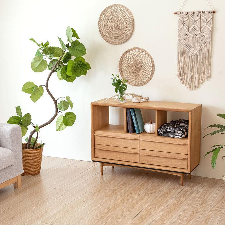 チェスト 木製 引き出し 4杯 ロー オープンラック キャビネット 本棚