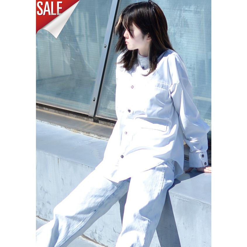 モノトーンシャツ ノーカラーシャツ ロングシャツ オーバーシャツ