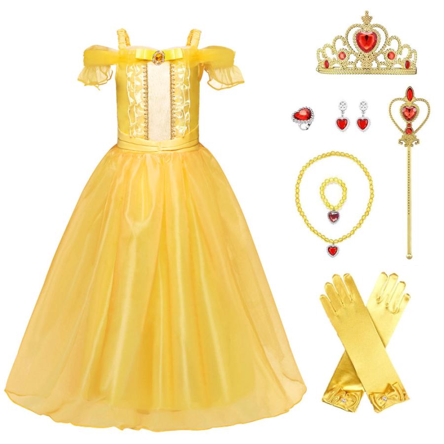 ベル ドレス 子供 コスプレ 衣装 美女と野獣 豪華8点 セット 手袋