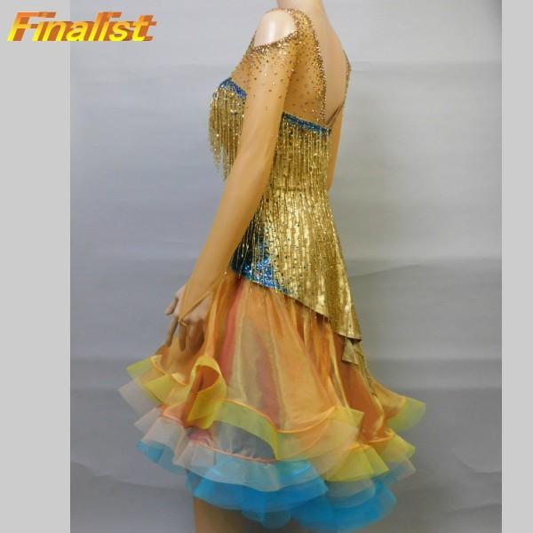 社交ダンス 中古ラテンドレス ヤナギダ製 ゴールド竹ビーズ : 社交