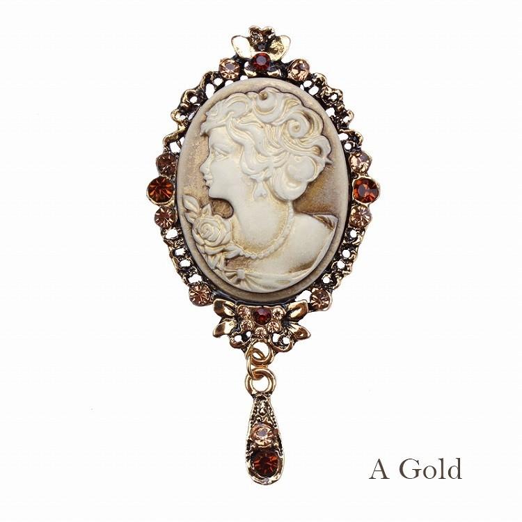 カメオ ブローチ エレガント アンティーク調 ゴールド シルバー 母の日