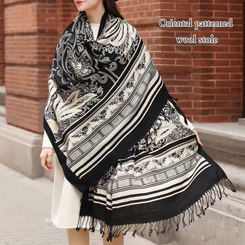 ストール レディース オリエンタル柄ウール大判ストール プレゼント 秋