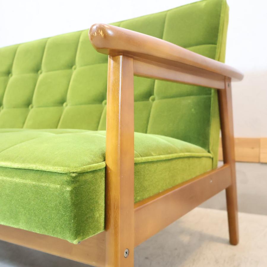カリモク60 Karimoku モケットグリーン Kチェアー2シーター レトロ