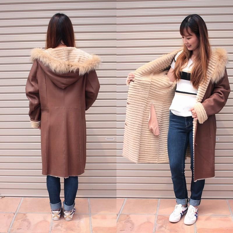 ムートンコート レディース 本革 ラム リバーシブル ロングコート 本物