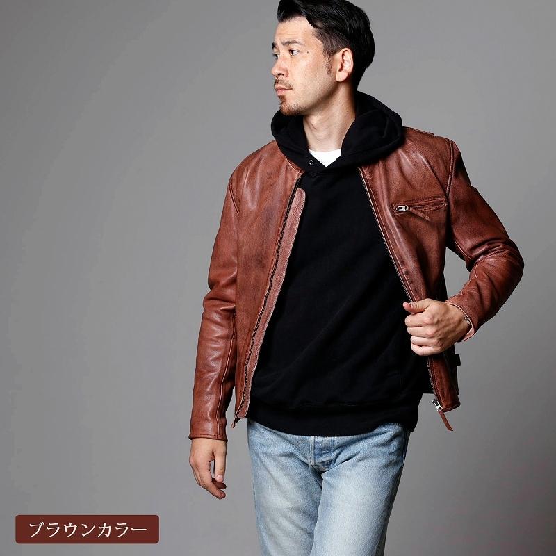 Mo-LAWS ライダースジャケット メンズ 本革 ゴート ダメージ加工 革