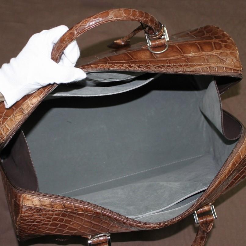クロコダイル 本革 メンズ レザーバッグ ボストンバッグ 旅行 ブラウン