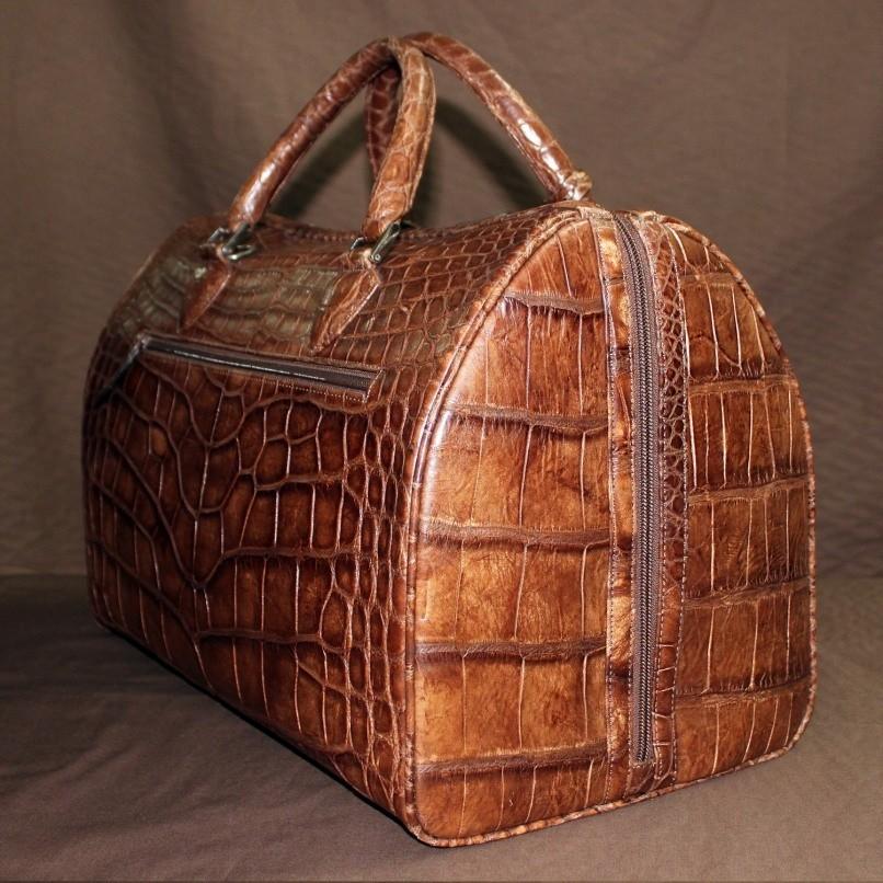 クロコダイル 本革 メンズ レザーバッグ ボストンバッグ 旅行 ブラウン