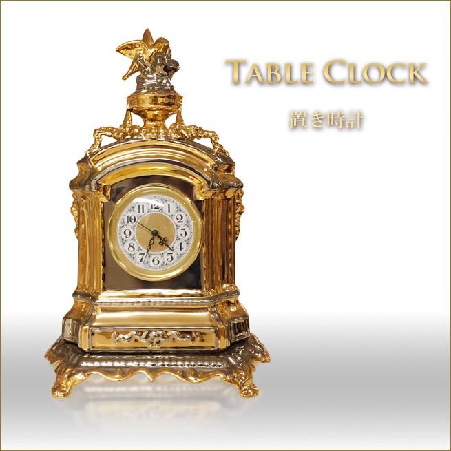 置き時計 イタリア製 ゴールド&シルバー 小鳥のデザインクロック