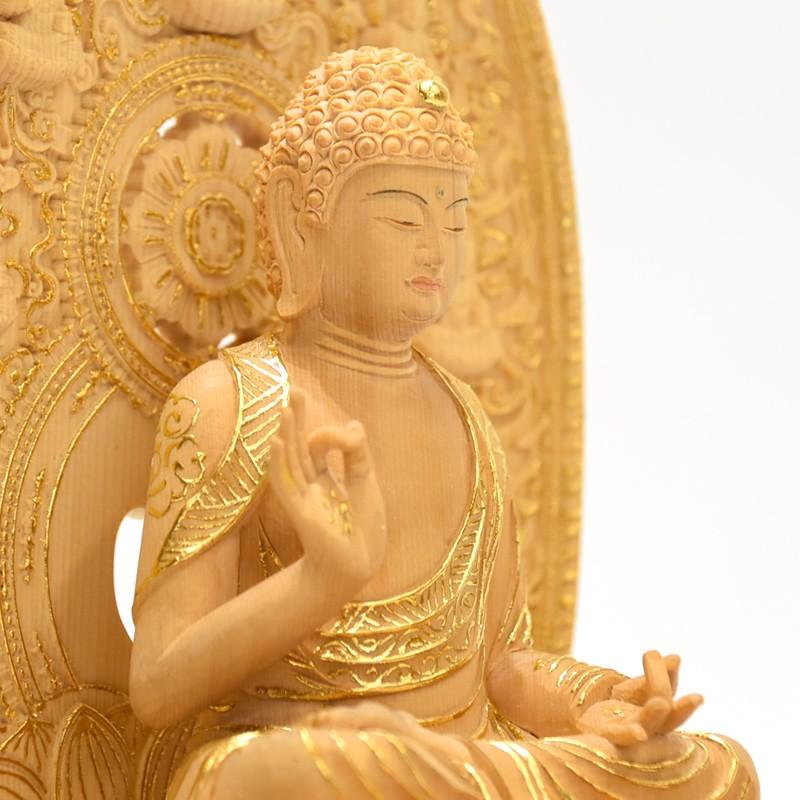 木彫り仏像 薬師寺形【薬師三尊像】 桧木 切金 本尊坐3.0寸 脇仏立4.5