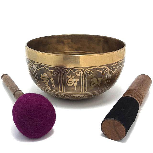 シンギングボウルカービング22cmリンガムボウルリング付き シンギング