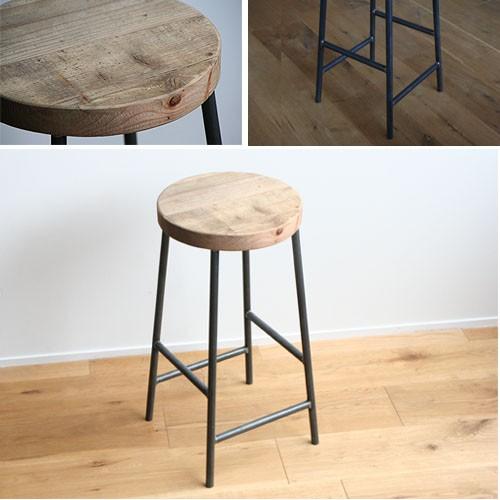 スツール おしゃれ 木製 北欧 アイアン 鉄と古材足場板Mサイズ（丸