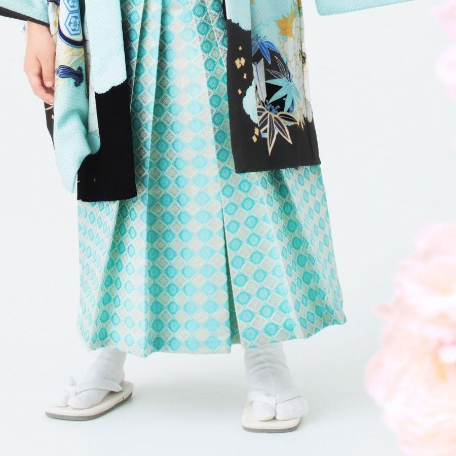 5歳男の子 七五三 乙葉 茶色と水色の花柄の着物 5歳男の子 七五三 乙葉