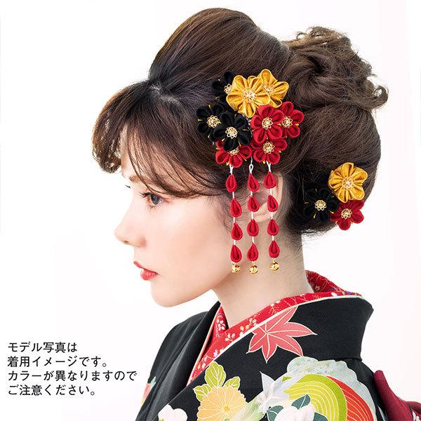 Prices down4）成人式 髪飾り 赤 つまみ細工 2点セット「赤×金 お花