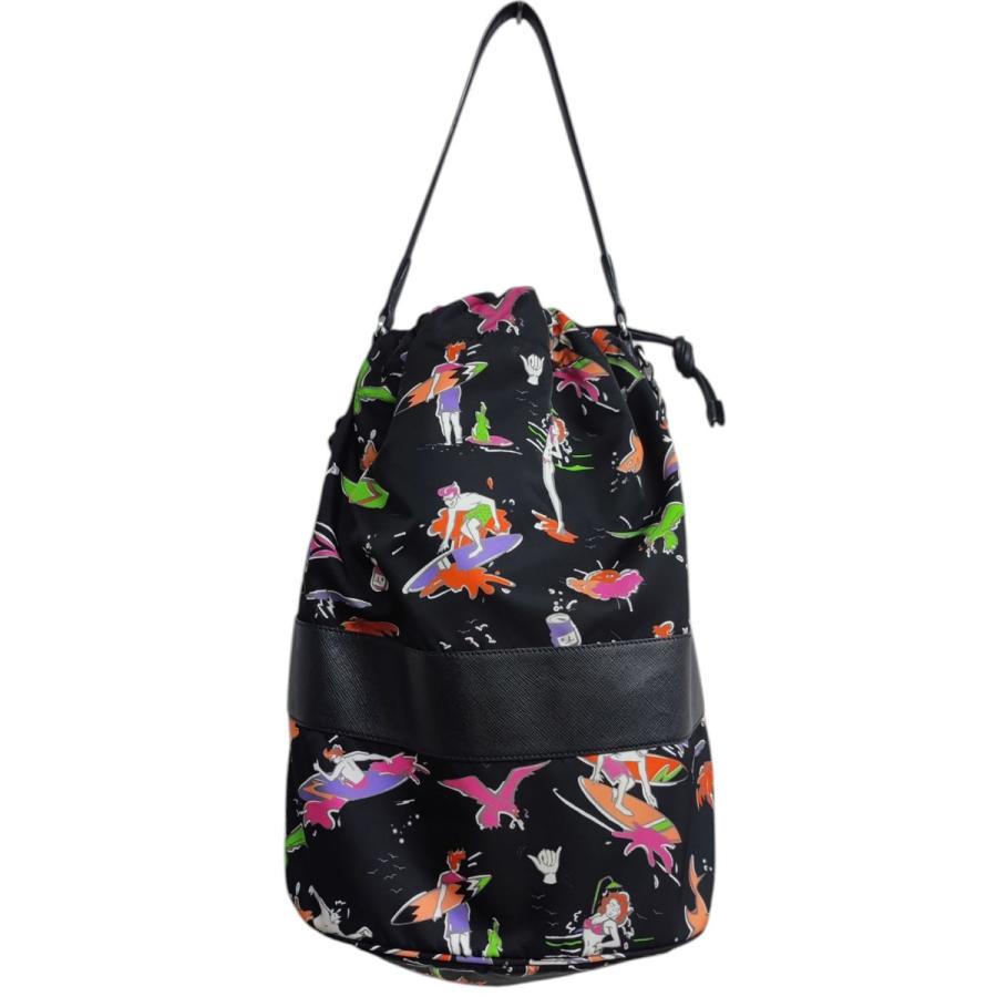 PRADA（プラダ） 巾着サフィアーノ切替サーフィン柄ショルダーバッグ