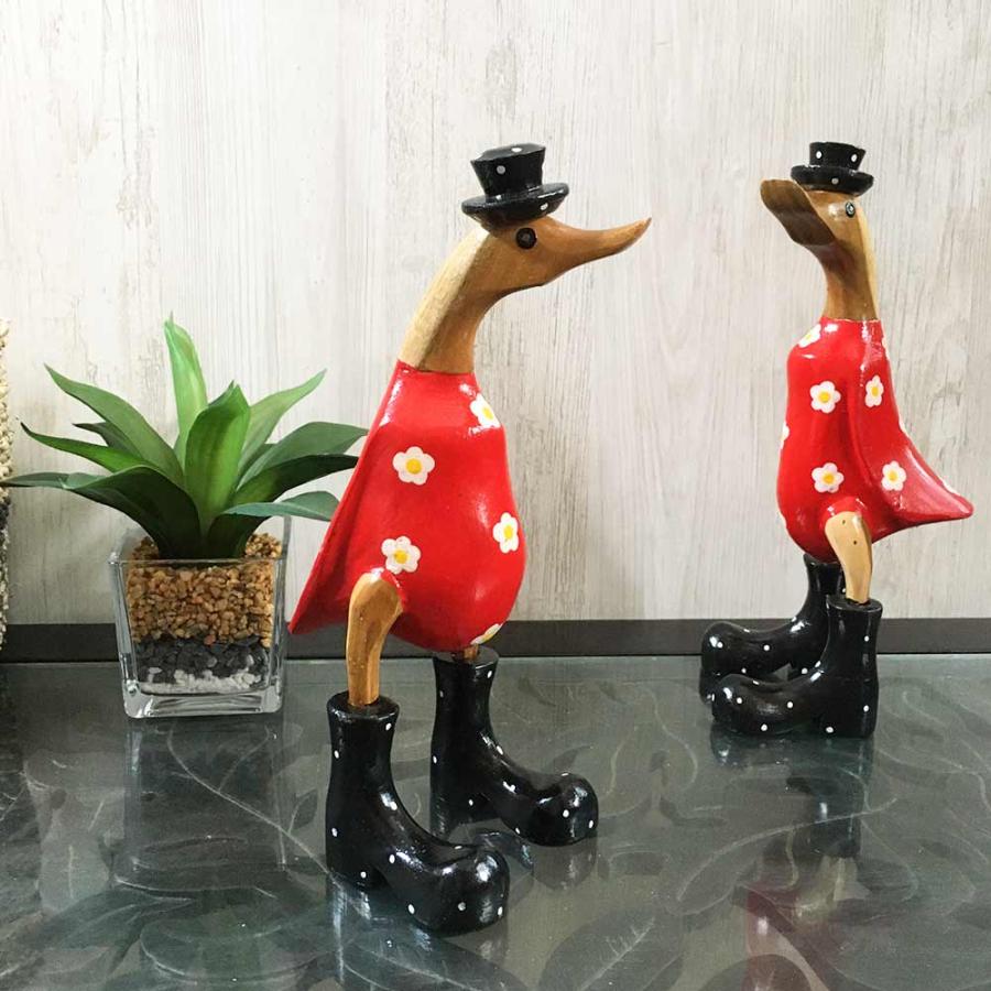 アジアン雑貨 木製 木彫りのアヒル あひる オブジェ H27cm 1体 可愛い