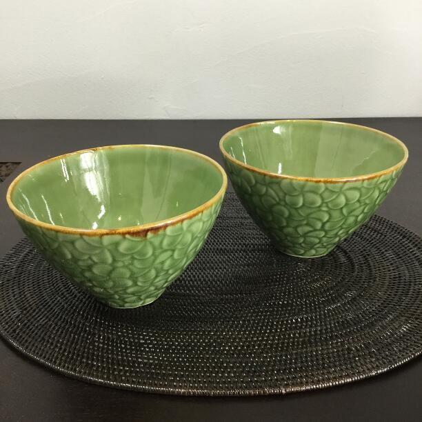 ジェンガラケラミック ボウルセット 2個1セット 深緑 茶碗 ペア