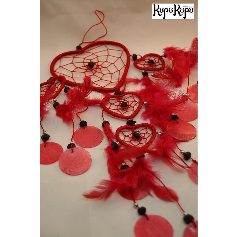 バリ島製 ハート ドリームキャッチャー 赤色3連 おしゃれ インテリア