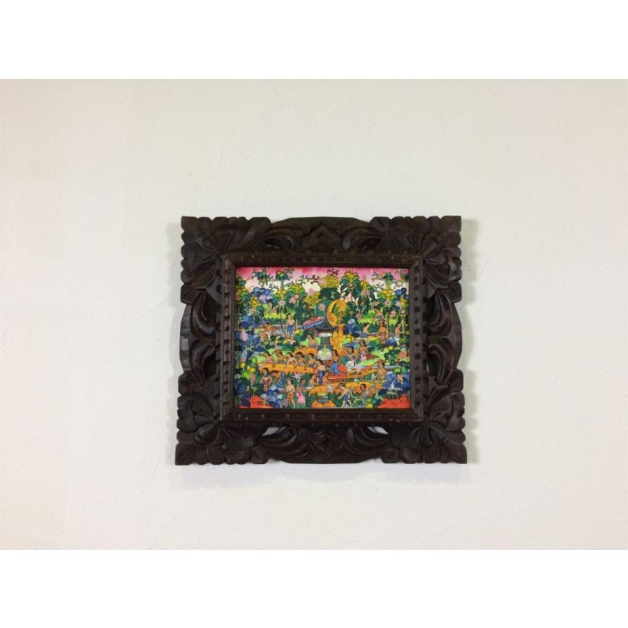 バリ絵画 バロンの祭列 B-2 ヤングアーティスト PUDAK 額付き ウブド