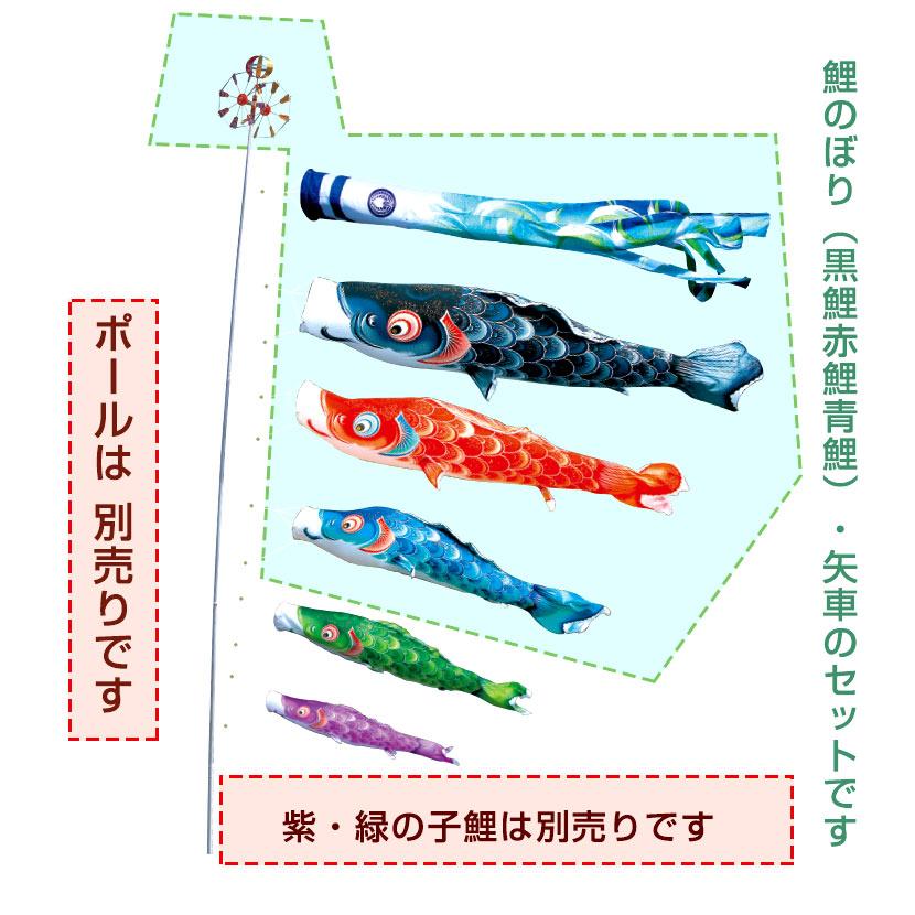 徳永鯉 鯉のぼり 大型 庭 風舞い 3m 6点セット 家紋入れ・名前入れ可能