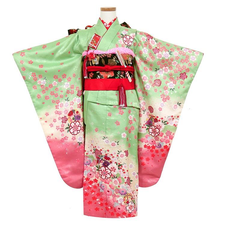 七五三 着物 7歳 レンタル フルセット 女の子 箱迫セット 黄緑