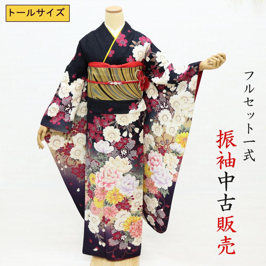 振袖 フルセット 中古品販売 トールサイズ 黒 古典 和モダン ぼかし