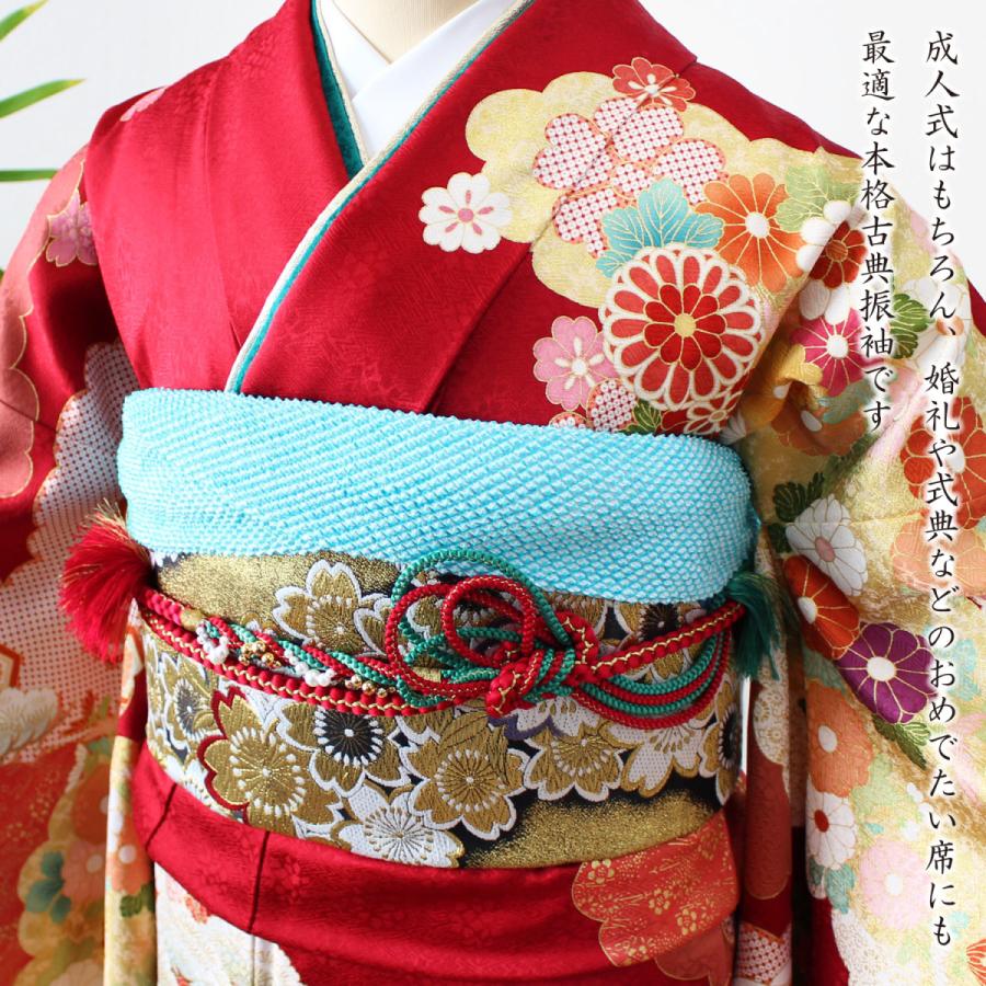 振袖レンタル 成人式 フルセット 1月 赤 松 身長159〜162cm 鞠 古典 金