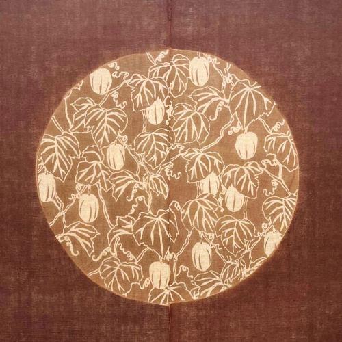 新品 万葉舎 麻 柿渋染め 手染め のれん 麻のれん 「からすうり」 柿渋染め