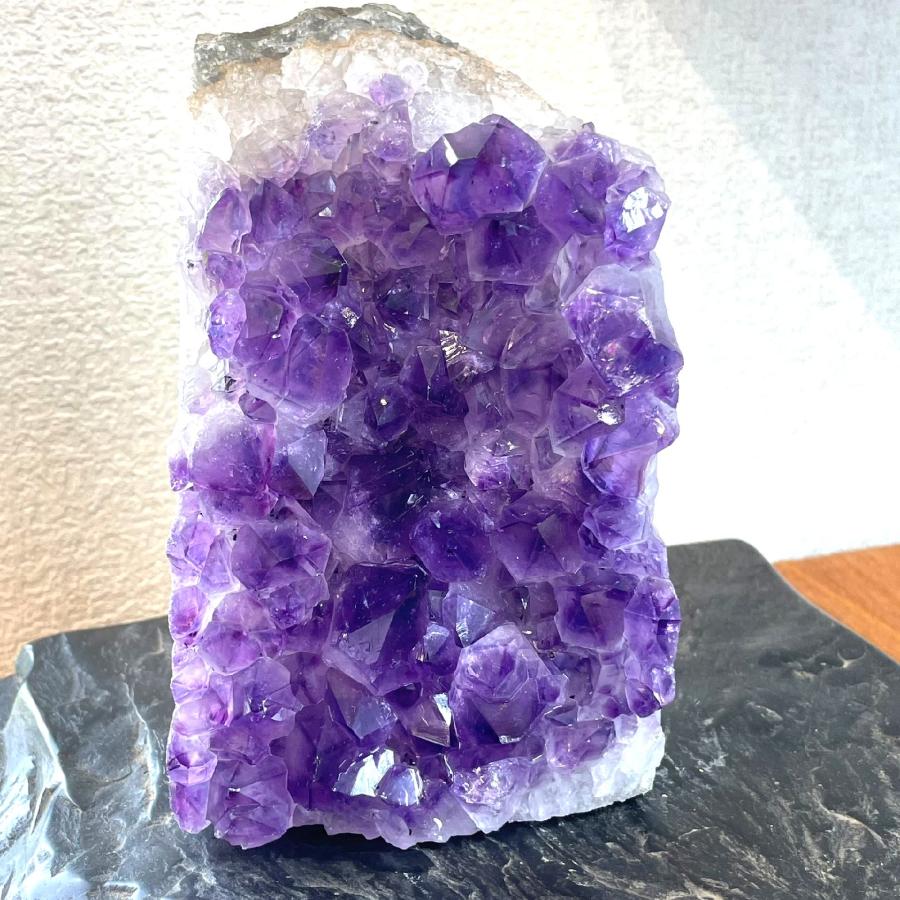 幸運を招く 鑑賞石に天然アメジストクラスター パワーストーン原石