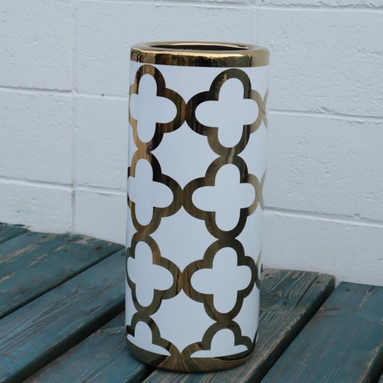 傘立て アンブレラスタンド 陶器製 ホワイト x ゴールド 白 金 モダン