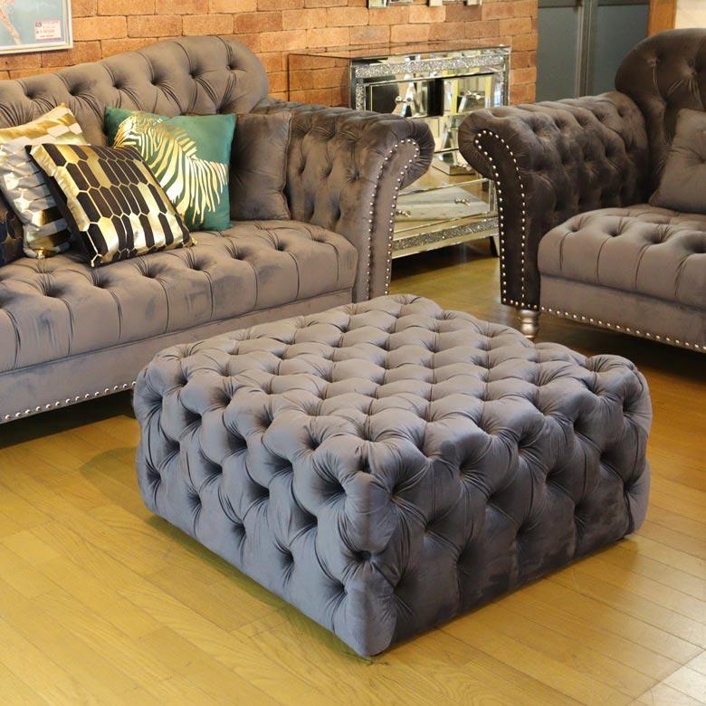 オットマン ベロア グレー 1人がけ 応接室用 応接セット ソファー