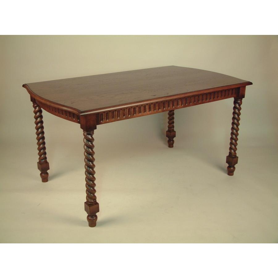 ダイニングテーブル ねじり脚 145cm 木製 4人がけ オーク材 茶 レトロ