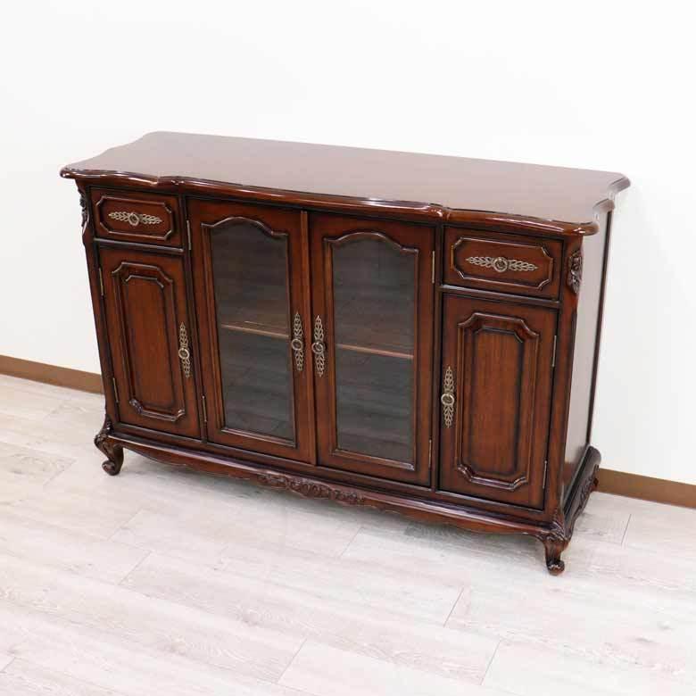 サイドボード ローキャビネット マホガニー 猫脚 完成品 木製 茶