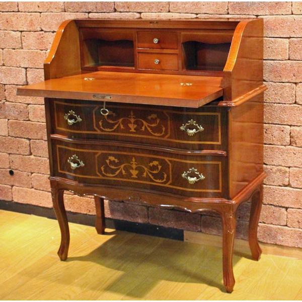 ライティングデスク 木製 象嵌 猫脚 机 チェスト イタリア製