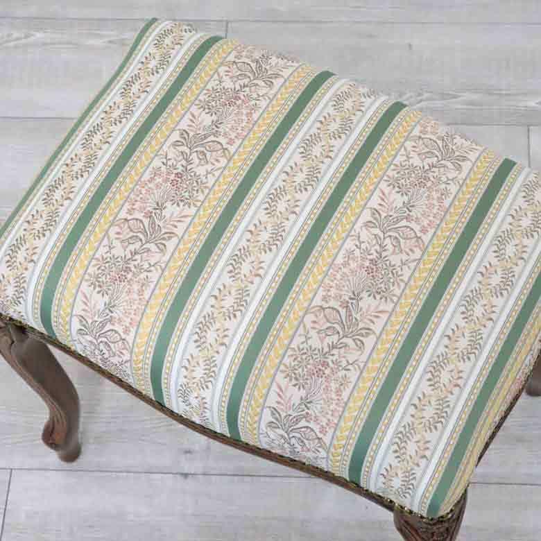 イタリア製 スツール グリーンストライプ 猫脚 木製 完成品 オットマン