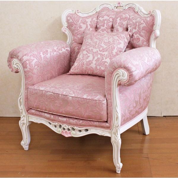 イタリア 1Pソファ ホワイト パリッジ アラベスク ピンク 白家具