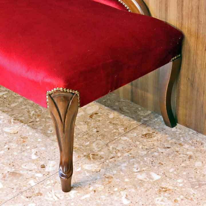 イタリア カウチソファ レッド モケット ミニカウチ 長椅子 木製 猫脚
