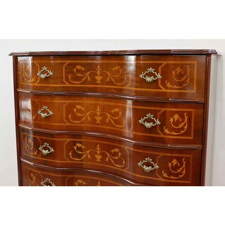 イタリア 5段 チェスト 茶 87cm 象嵌 ロココ調 家具 猫脚 完成品