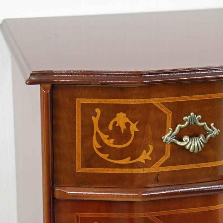 イタリア 4段 チェスト 茶 87cm 象嵌 ロココ調 家具 猫脚 完成品