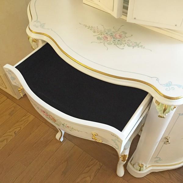 ロココ調 ドレッサー 三面鏡 イス付き 白家具 アンティーク エレガント