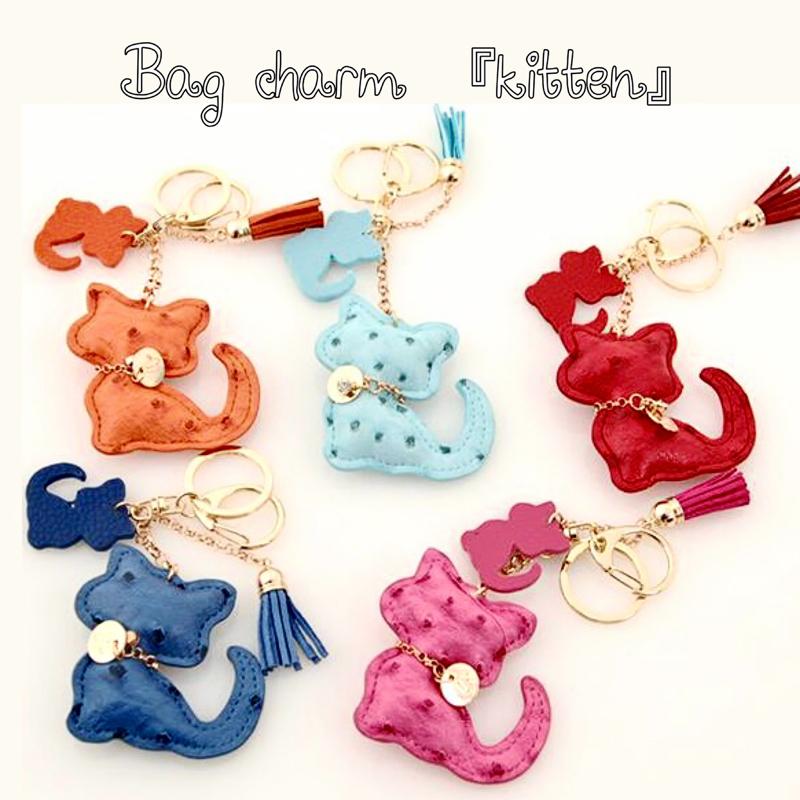 ネコ 猫 レザー 革 レディース バッグチャーム キーリング