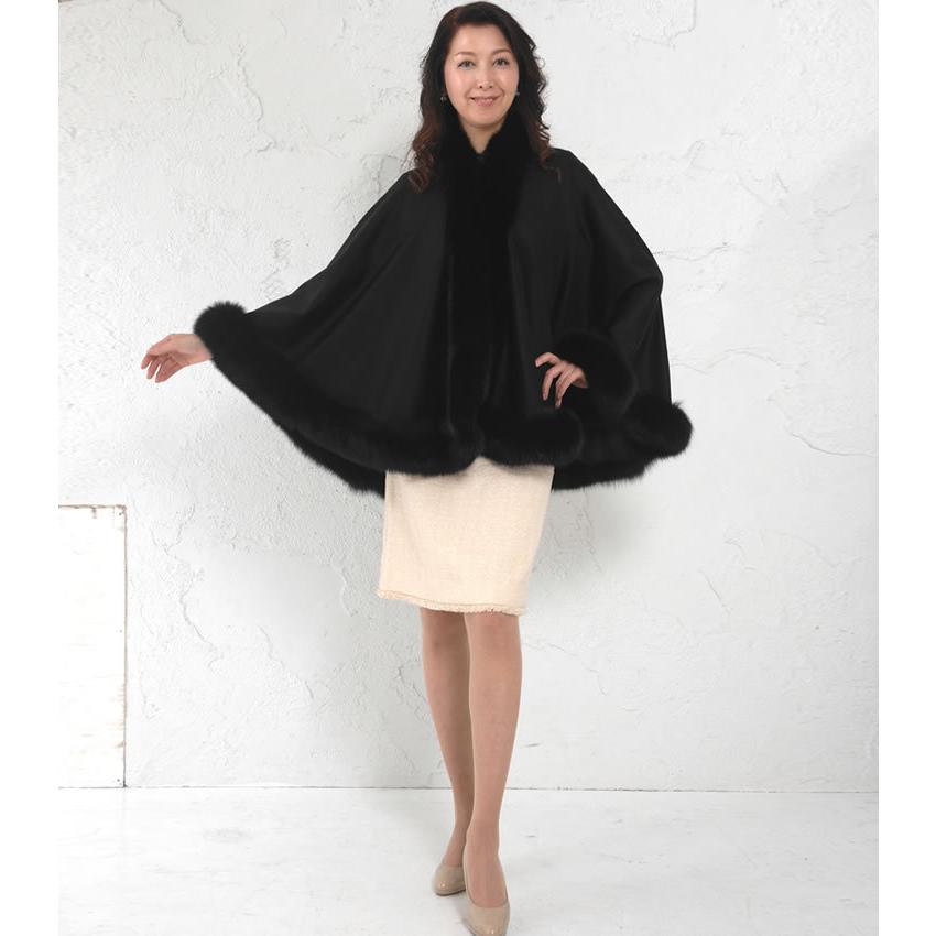 ポンチョ ケープ 日本製 カシミヤ 100％ SAGA フォックス トリム
