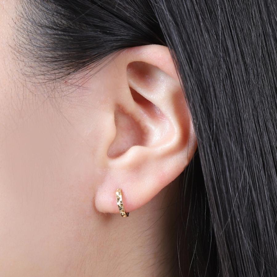 18金 フープピアス ダイヤ カット 両耳 レディース メンズ リング