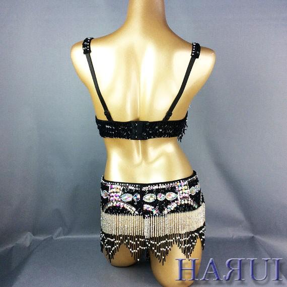 ベリーダンス 衣装 しずく形 ビーズ デザイン ブラ ベルト 上下2点