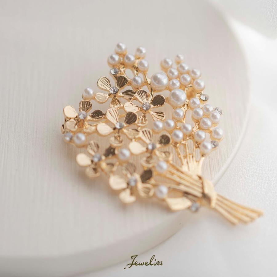 Jeweliss フラワーブーケ パール クリスタル ブローチ コサージュ
