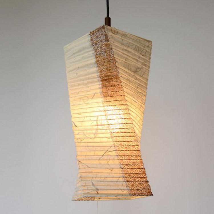 ペンダントライト 茶色 麻葉柄 和モダン 和室 ねじれ 縦長 四角 日本製