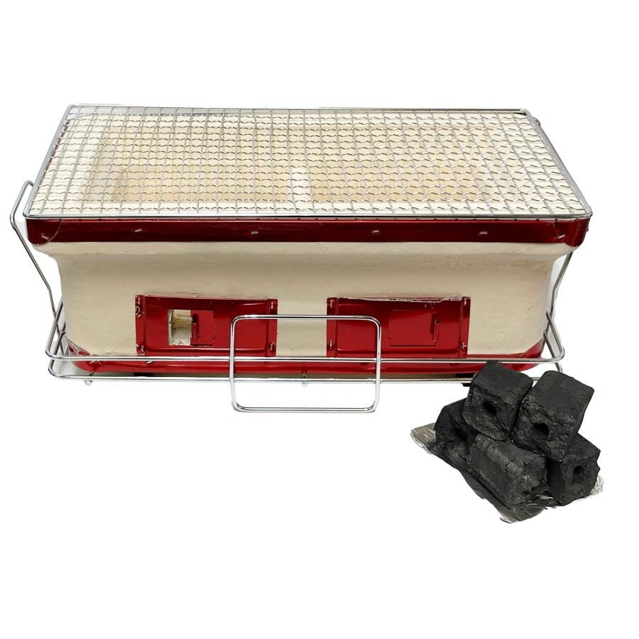 T25 角型木炭コンロ 約40cmサイズ 1回分の炭・網1枚付き・3~4人向け